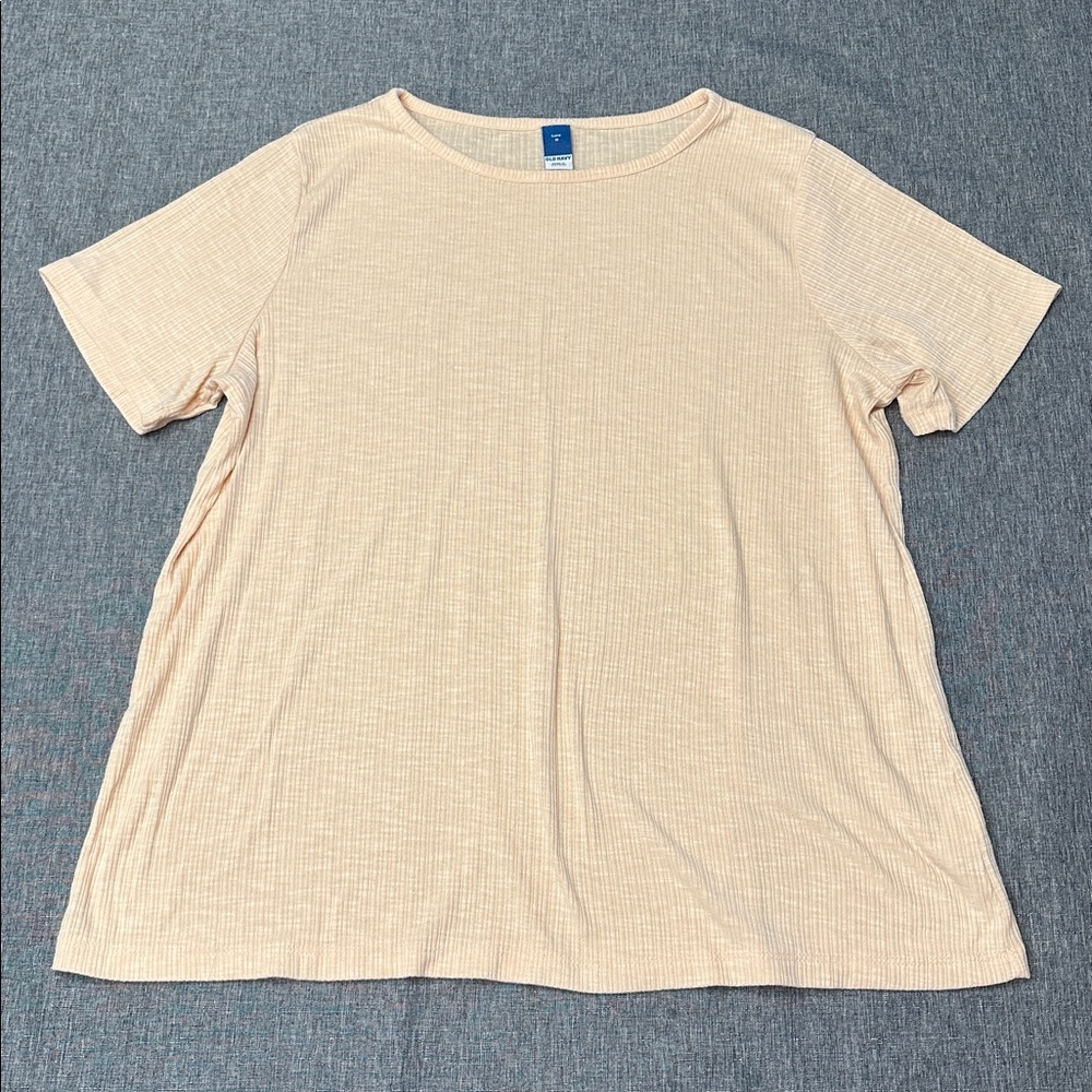 Fine Ribbed Short Sleeve Tee - Peach